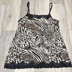 George‎ Leopard Print Lace Camisole Sleepwear Tank Top Adjustable Women's Small